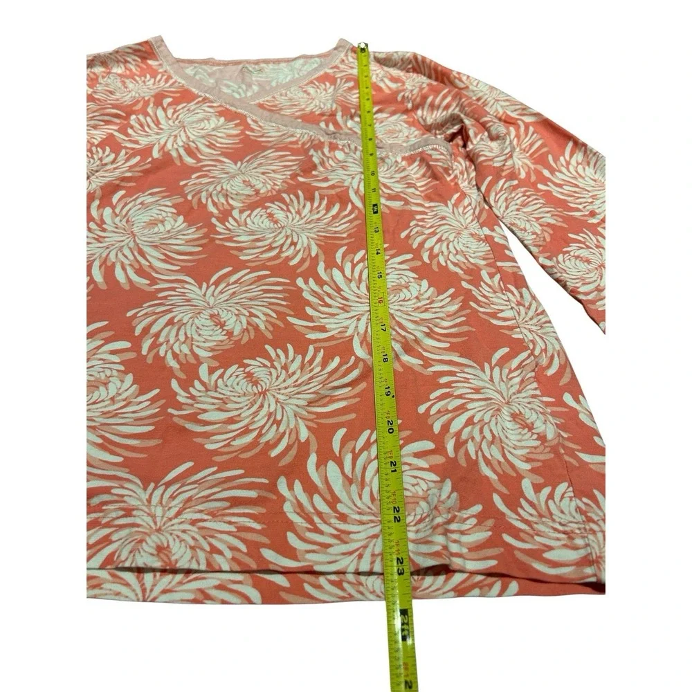 Garnet Hill Asian Wrap Pajama Top‎ Organic Cotton Size Small Coral Long Sleeve